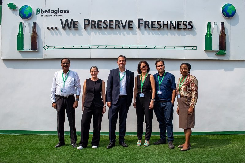 Beta Glass Executives: L-R: Jagdish Agarwal, Chief Operations Officer, Beta Glass Plc; Sharin Sweet, Head of Sales, Beta Glass Plc; Alexander Gendis, Chief Executive Officer, Beta Glass Plc; Helene Paradisi, Chief Financial Officer, Beta Glass Plc; Govind Prasad, Guinea Plant Manager, Beta Glass Plc; Gladys Umoh, HR Director, Beta Glass Plc.