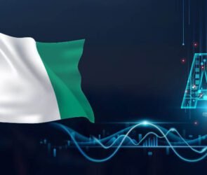 A picture of the Nigerian flag and an AI symbol connecting by an electric wave or what looks like lightening