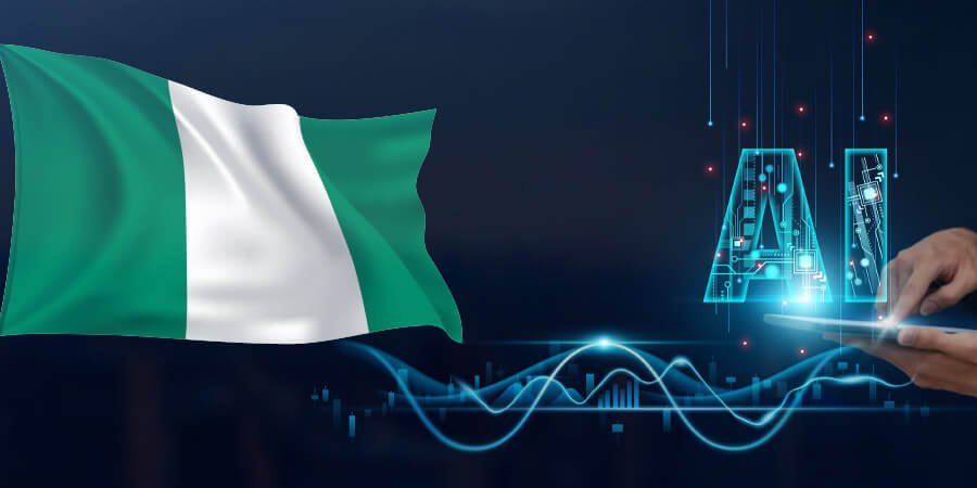 A picture of the Nigerian flag and an AI symbol connecting by an electric wave or what looks like lightening