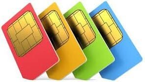 Red, yellow, green, and blue SIM cards.