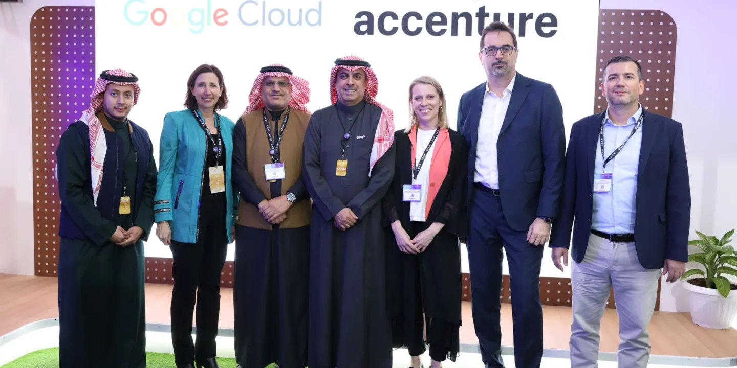 From left to right: Bader Almadi, general manager of Google Cloud in Saudi Arabia, Alison Wagonfeld, Google Cloud CMO, Dr. Majid Altuwaijri, Accenture’s KSA chair and country managing director, Abdul Rahman Al Thehaiban - Google Cloud Middle East, Turkey, Africa Managing Director, Marta Lajmi, Accenture Google Business Group Lead in Middle East, Giampiero Terzi, Accenture Technology Platforms and Cloud Middle East Lead, Ibrahim Cinar, Google Cloud Channels lead for Middle East, Turkey, Africa.