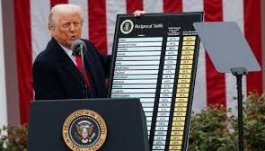 President Trump with the newly signed tariffs