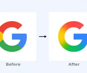 A before and after image of Google logo