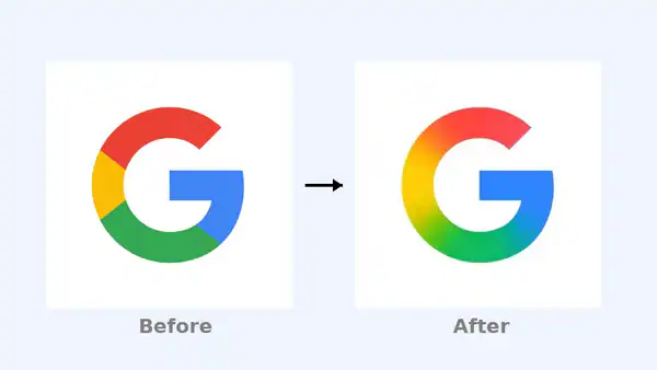 A before and after image of Google logo