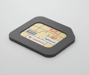 An eSim carrying MTN, Safaricom, Vodafone and Airtel Africa logo