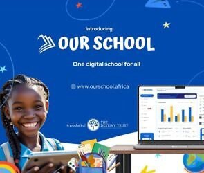 An image of OurSchool.africa's logo with the face of a girl child.