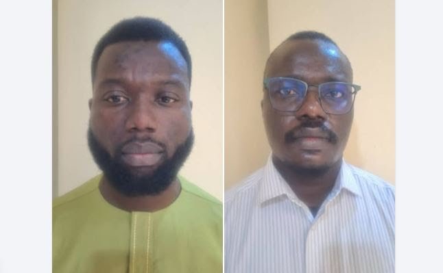 An image of two CBEX fraud suspect, Awerosuo Otorudo and Chukwuebuka Ehirim