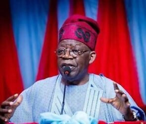 An image of Nigeria President Tinubu declaring the telecom tax levy