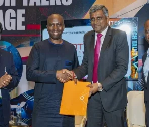 L-r: Amruth Kumar, MD, Knot Solutions Africa; Ayodeji Adedeji; Obafemi Banigbe, Chief Executive Officer, T2; Konuru Sumanth, CEO, Knot Solutions, Global and Chief Technical & Information Officer T2 at the strategic signing ceremony between T2 and Knot Solutions as part of T2’s digital transformation journey which held at Gitex Nigeria, Eko Convention Centre, yesterday T2