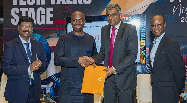 L-r: Amruth Kumar, MD, Knot Solutions Africa; Ayodeji Adedeji; Obafemi Banigbe, Chief Executive Officer, T2; Konuru Sumanth, CEO, Knot Solutions, Global and Chief Technical & Information Officer T2 at the strategic signing ceremony between T2 and Knot Solutions as part of T2’s digital transformation journey which held at Gitex Nigeria, Eko Convention Centre, yesterday T2