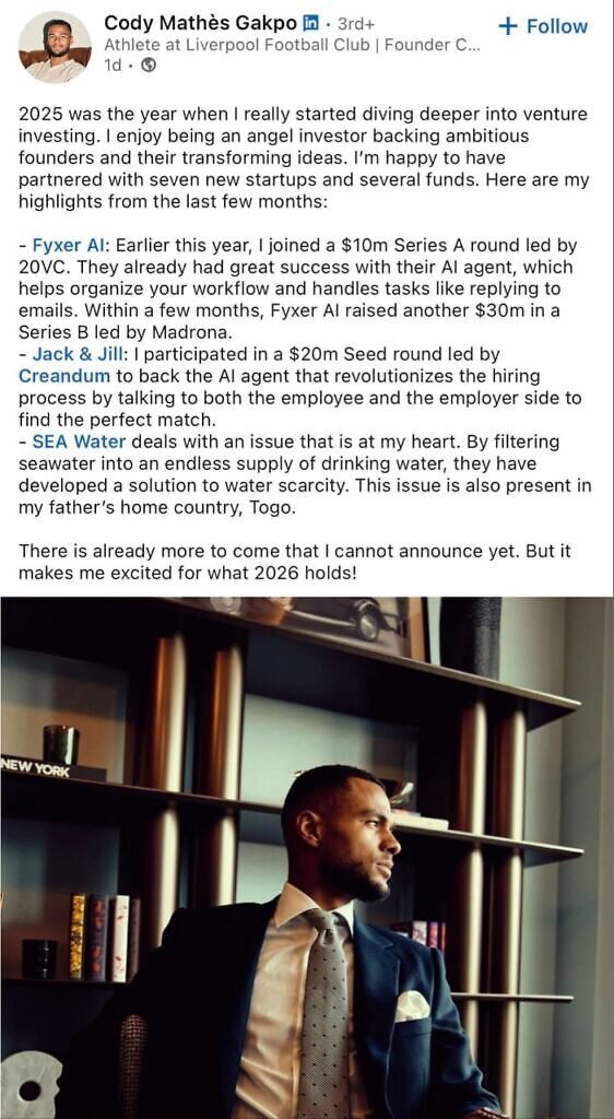 A picture containing a text box and Liverpool FC First Team Player, Cody Gapko