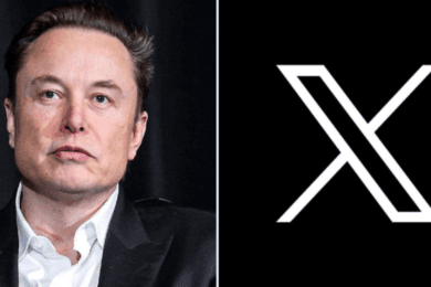 Elon Musk and the logo of X